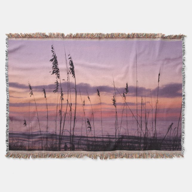 Coastal Sunset with Sea Oats Throw Blanket (Front)