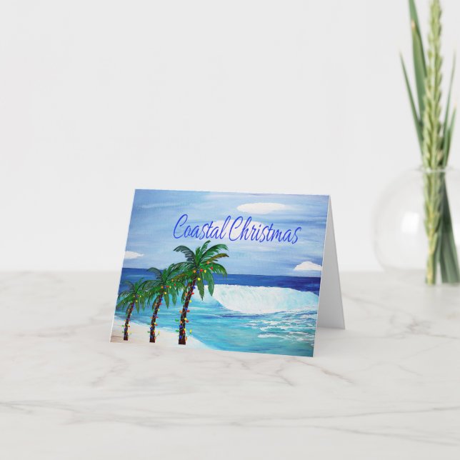Coastal surf Holiday palm tree greeting cards. Card (Front)