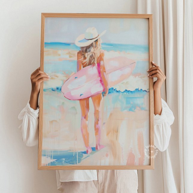 Coastal Surfer Cowgirl Oil Painting Print (Creator Uploaded)