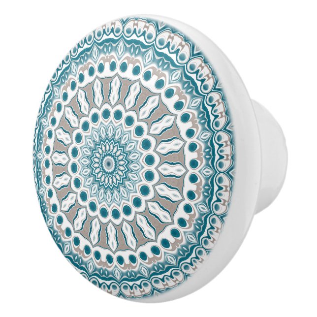 Coastal Teal and Sand Ocean-Inspired Mandala Ceramic Knob (Right)