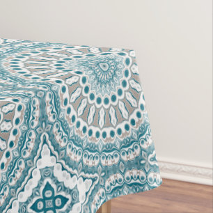 Coastal Teal and Sand Ocean-Inspired Mandala Tablecloth