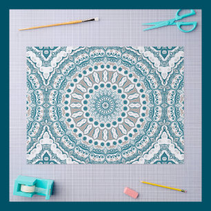 Coastal Teal and Sand Ocean-Inspired Mandala Tissue Paper