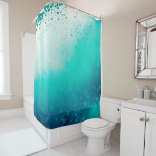 Coastal Teal Blue Aqua White Watercolor Abstract Shower Curtain