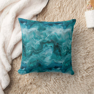 Coastal Teal Green Watercolor Marble Cushion