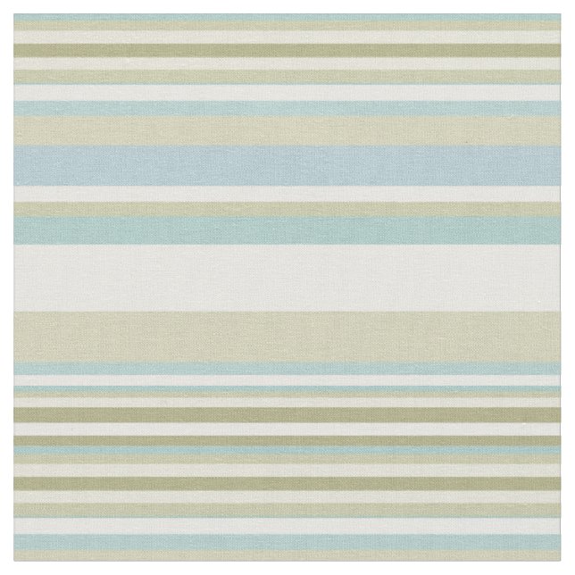 Coastal Teal, Sand & Khaki Horizontal Stripes Fabric (Close Up)