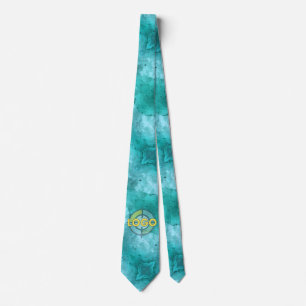 Coastal Teal Turquoise Abstract Fractal Design Tie