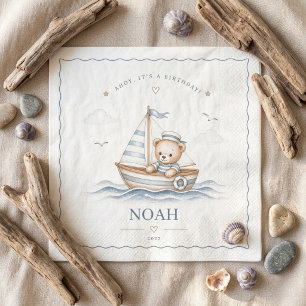 Coastal Teddy Bear Nautical Birthday Napkin