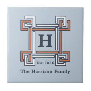 Coastal Terracotta Sky Blue Family Name Tile