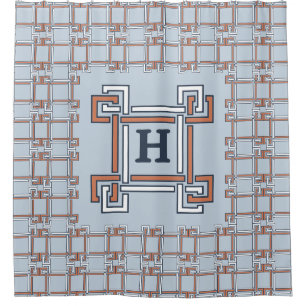 Coastal Terracotta Sky Blue Monogram Shower Curtain