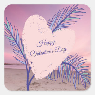 Coastal Theme Pastel Valentine Pink Sunset Beach Square Sticker