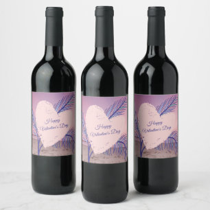 Coastal Theme Pastel Valentine Pink Sunset Beach Wine Label