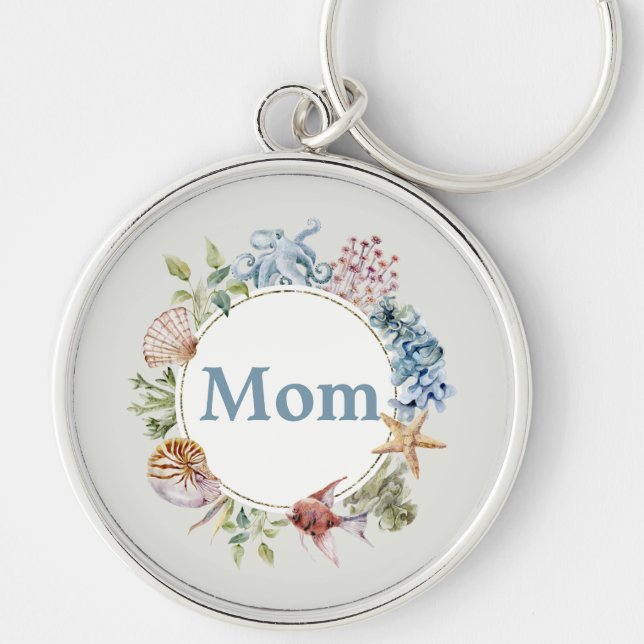 Coastal Theme Shells Starfish Wreath | Mum Key Ring (Front)
