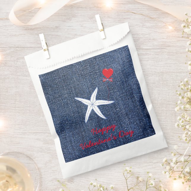 Coastal Theme Valentine's Day Red Heart & Starfish Favour Bags (Clipped)