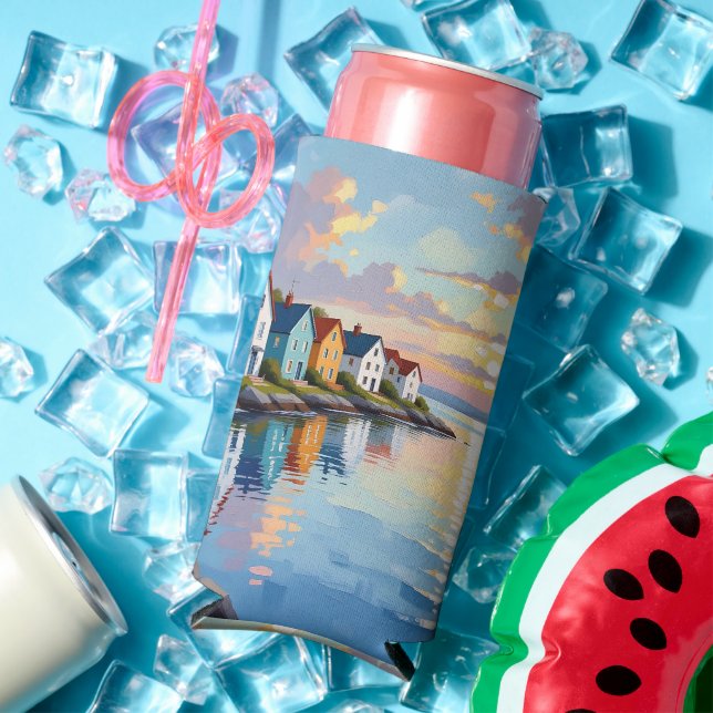 Coastal Themed | Beach Homes on the Bay   Seltzer Can Cooler (In Situ Summer)