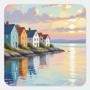Coastal Themed   Beach Homes on the Bay   Square Sticker