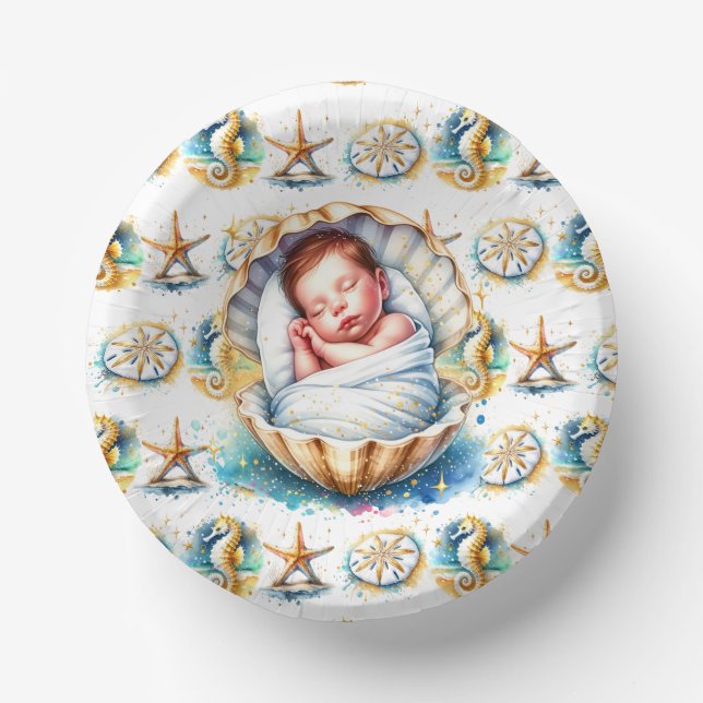 Coastal Themed Beachy Boy's Baby Shower Paper Plate (Front)