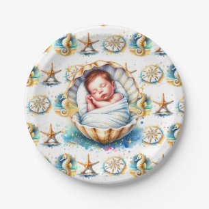 Coastal Themed Beachy Boy's Baby Shower Paper Plate