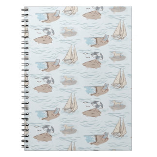 Coastal Toile Beach Scene Hand Drawn Seaside  Notebook