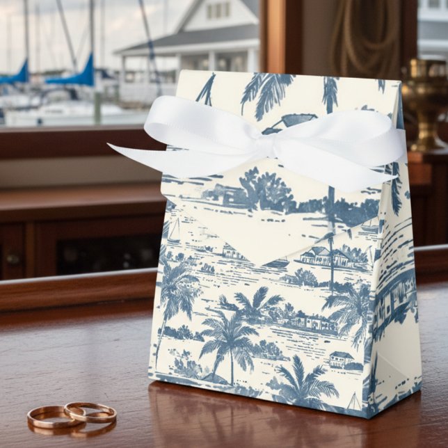 Coastal Toile Pattern Dusty Blue Wedding Favour Box (Coastal Toile Pattern Dusty Blue Wedding Favor Boxes)