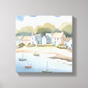 Coastal Town   Airy Beachy Watercolor Painting Canvas Print