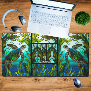 Coastal Tropical Aqua Green Blue Sea Turtle  Desk Mat