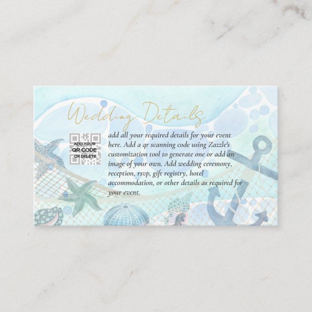 Coastal Tropical Beach Destination Wedding Business Card (Front)