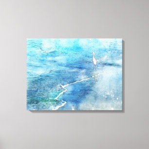 Coastal Tropical Beach Ocean Waves White Egret Canvas Print