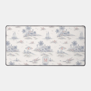 Coastal Tropical French Toile Monogram Name Desk Mat