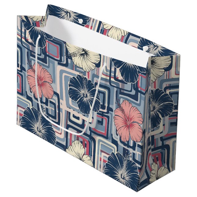 Coastal Tropical Hibiscus Pattern (10) Large Gift Bag (Front Angled)