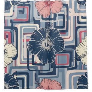 Coastal Tropical Hibiscus Pattern (10) Shower Curtain