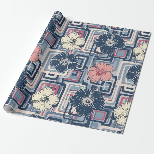 Coastal Tropical Hibiscus Pattern (10) Wrapping Paper (Unrolled)