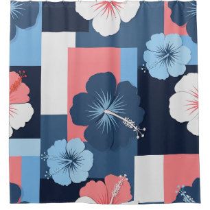 Coastal Tropical Hibiscus Pattern (11) Shower Curtain