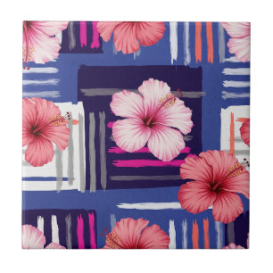 Coastal Tropical Hibiscus Pattern (12) Tile