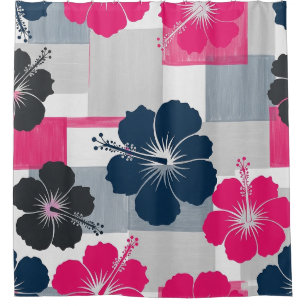 Coastal Tropical Hibiscus Pattern (13) Shower Curtain