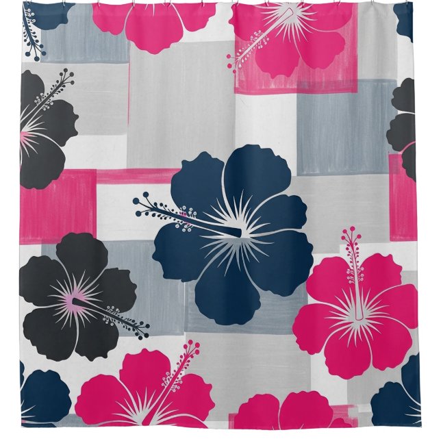 Coastal Tropical Hibiscus Pattern (13) Shower Curtain (Front)