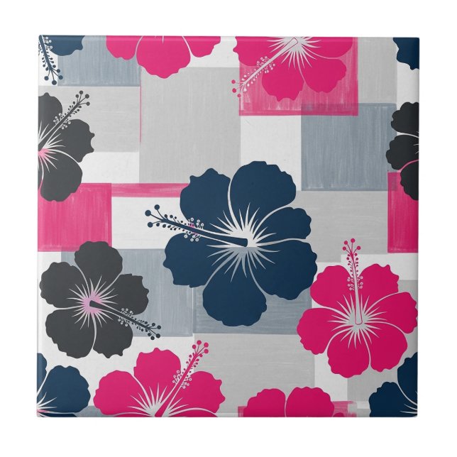 Coastal Tropical Hibiscus Pattern (13) Tile (Front)