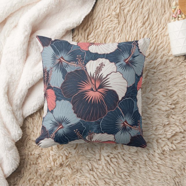Coastal Tropical Hibiscus Pattern (14) Cushion (Blanket)