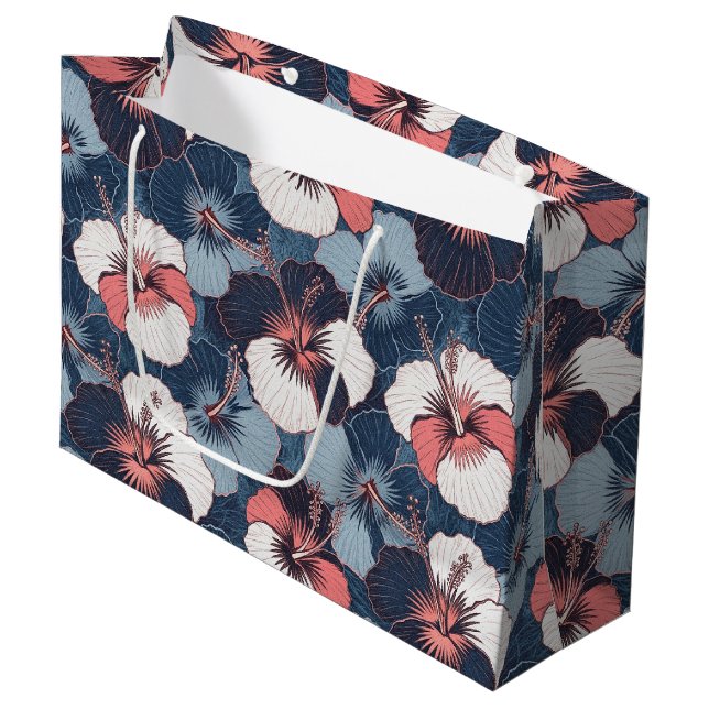 Coastal Tropical Hibiscus Pattern (14) Large Gift Bag (Front Angled)