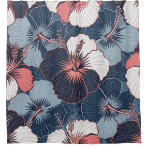 Coastal Tropical Hibiscus Pattern (14) Shower Curtain