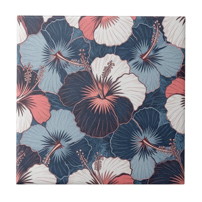 Coastal Tropical Hibiscus Pattern (14) Tile (Front)