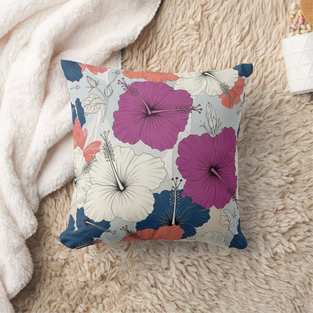 Coastal Tropical Hibiscus Pattern (15) Cushion (Blanket)