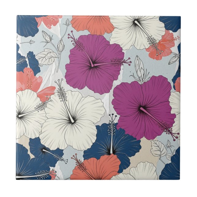 Coastal Tropical Hibiscus Pattern (15) Tile (Front)