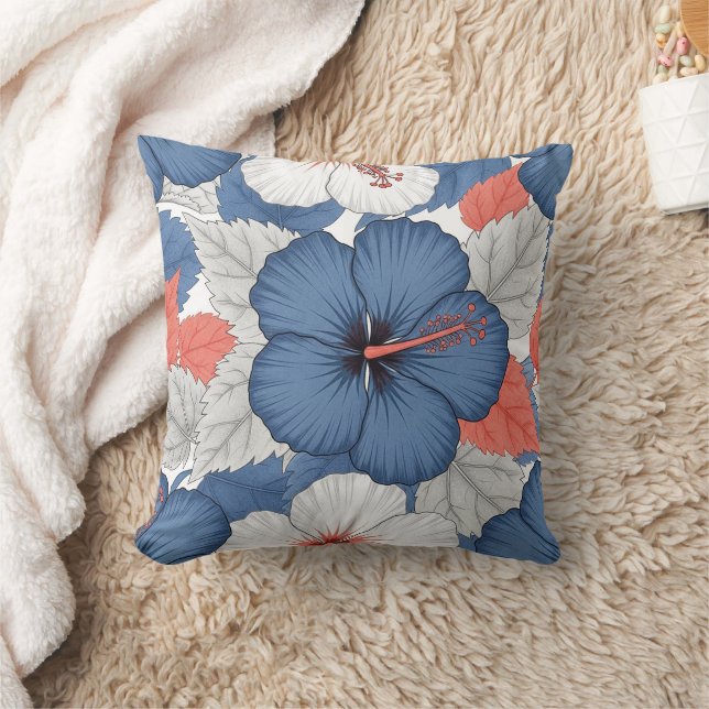 Coastal Tropical Hibiscus Pattern (1) Cushion (Blanket)