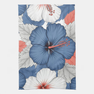 Coastal Tropical Hibiscus Pattern (1) Tea Towel