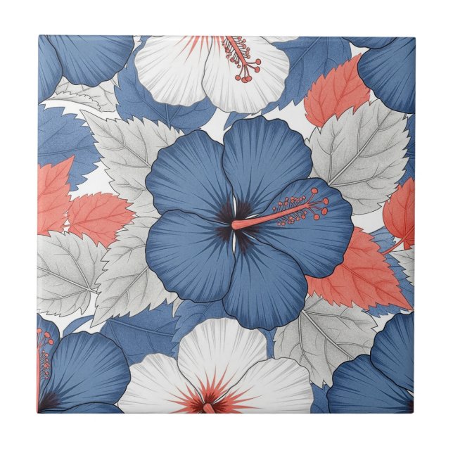Coastal Tropical Hibiscus Pattern (1) Tile (Front)