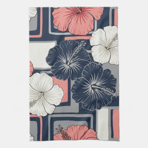 Coastal Tropical Hibiscus Pattern (4) Tea Towel
