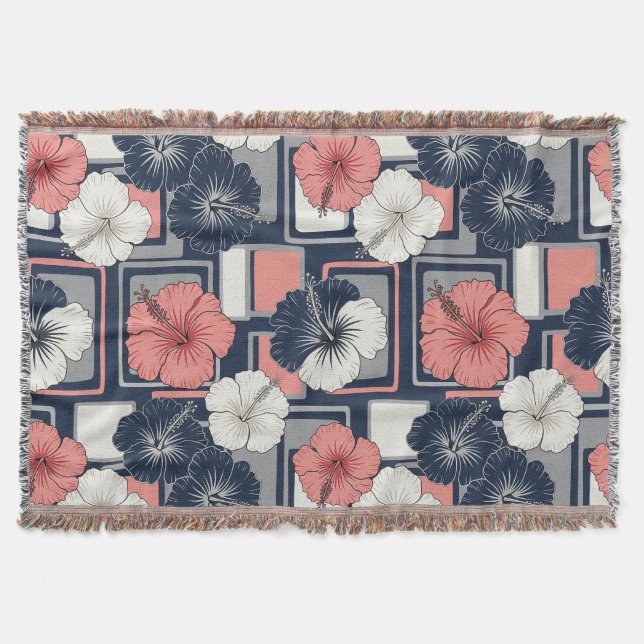 Coastal Tropical Hibiscus Pattern (4) Throw Blanket (Front)