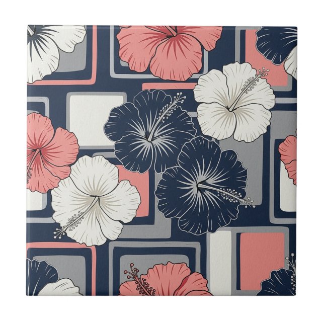 Coastal Tropical Hibiscus Pattern (4) Tile (Front)