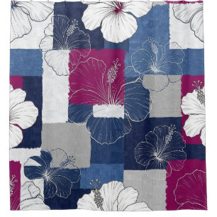Coastal Tropical Hibiscus Pattern (5) Shower Curtain