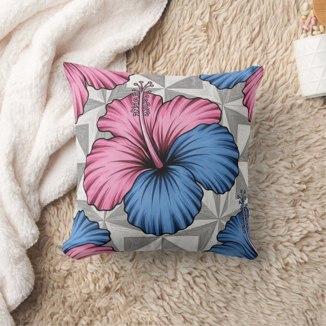 Coastal Tropical Hibiscus Pattern (6) Cushion (Blanket)
